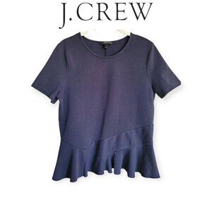 J.Crew Structured Navy Peplum Top Women's Medium Stretch Knit Tailored Fit
